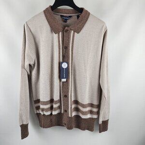 Report Collection Sweater Mens Large Tan Brown Cashmere Touch Cardigan NWT